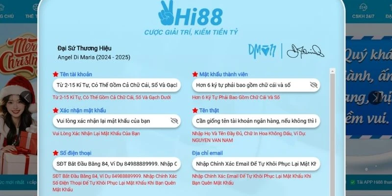 Người chơi cung cấp thông tin để bắt đầu đăng ký HI88